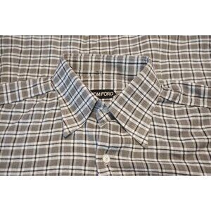 Tom Ford Gray White Flannel Button Up Spread Collar Dress Shirt Sz 15.5